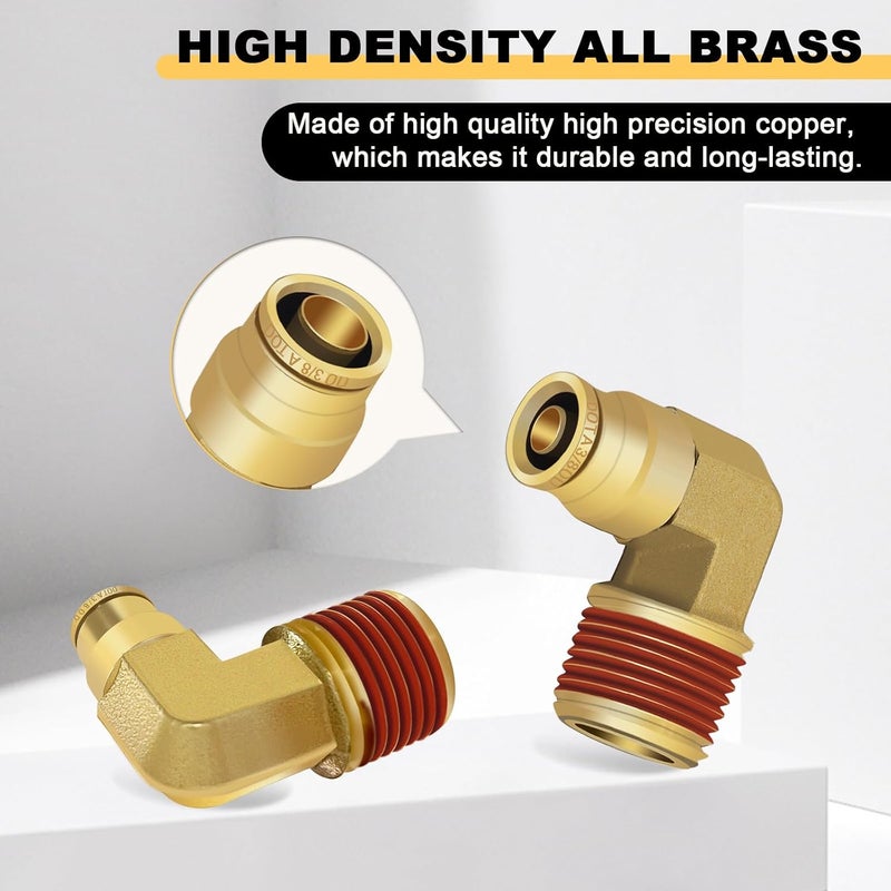 Siptenk 3/8" Elbow DOT Brass Push to Connect Air Line Fittings 5 PCS, 3/8" OD Tube x 1/2" NPT Thread Air Brake Line Quick Connect Fittings for Truck Trailers Industry Air System - Image 2